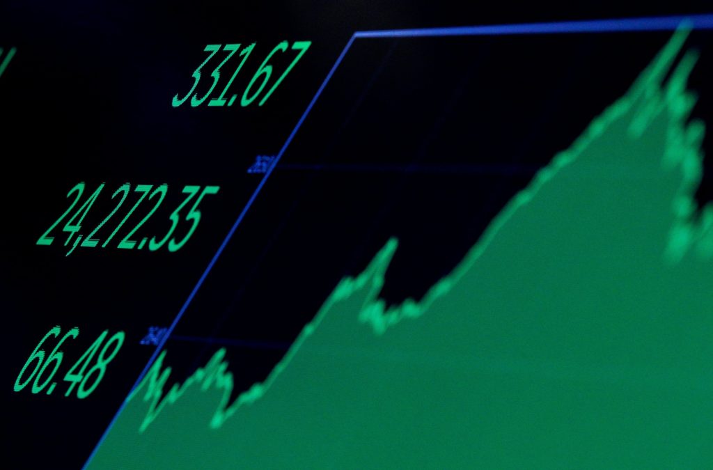 Side Angle of a Green Stock Market Graph
